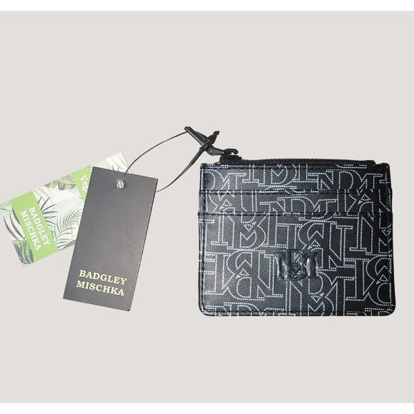 Badgley Mischka Black White Logo Monogram Mini Credit Card Holder Coin Wallet - Picture 1 of 8